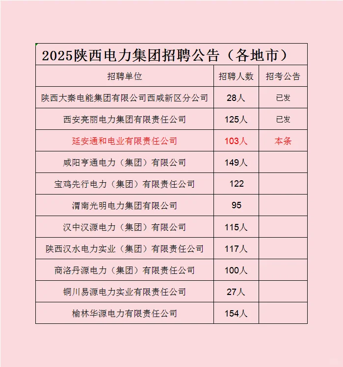 2025延安通和电业有限责任公司供电服务用工
