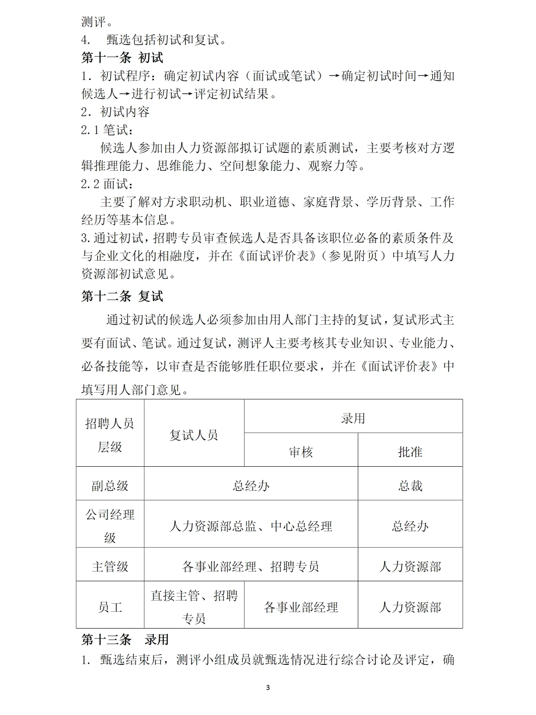 公司招聘流程制度模板