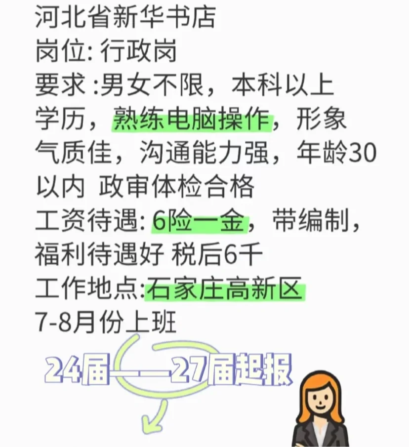 河北省新华书店 岗位: 行政岗 要求 :男女不