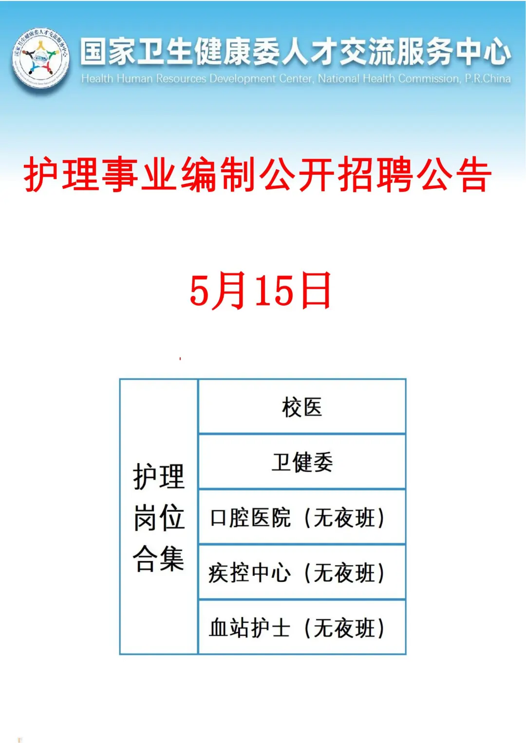 5月15日护理事业编出新公告了（卫健委校医