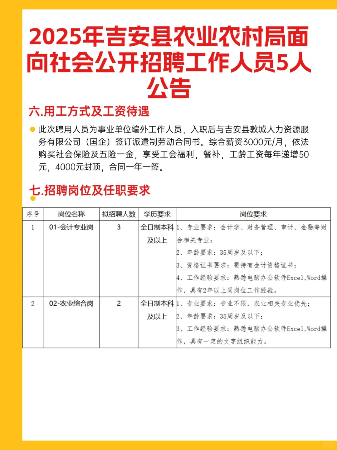 2025年吉安县农业农村局公开招聘5人