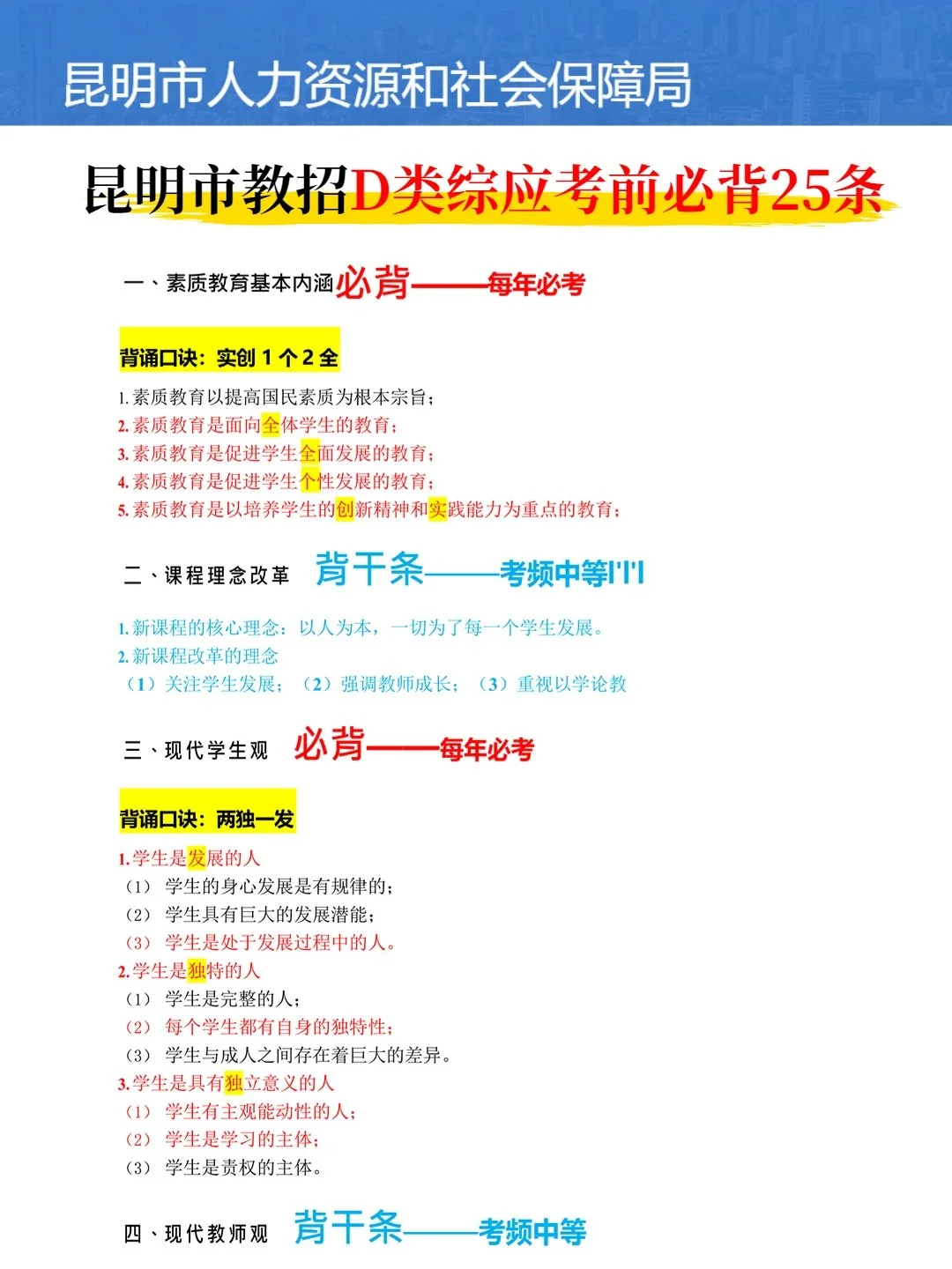 下周六昆明教招别裸考，踵点无非就这几页