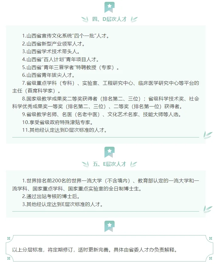 山西省高端人才分层标准