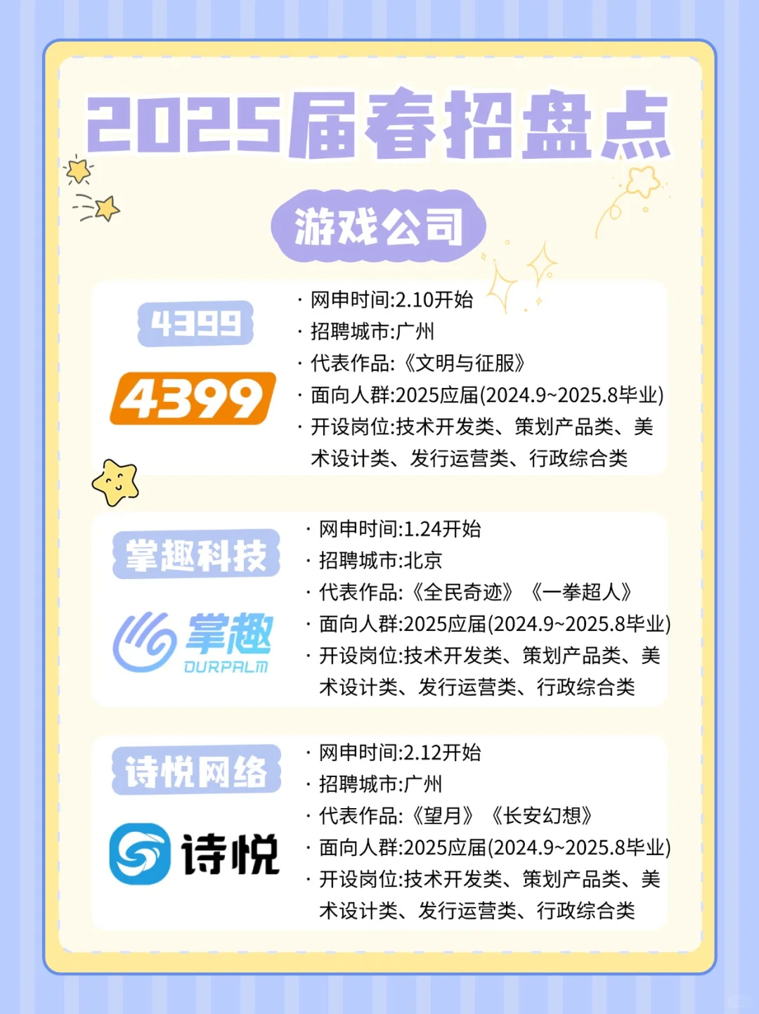 25届游戏公司春招来啦！