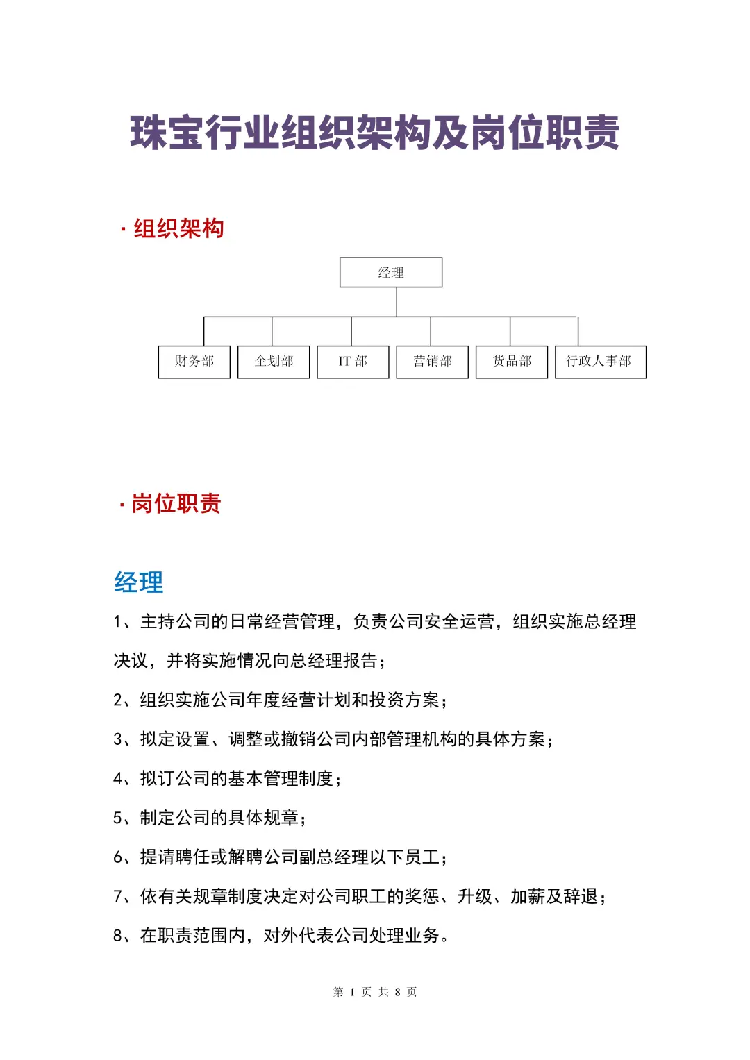 珠宝行业组织架构及岗位职责💎