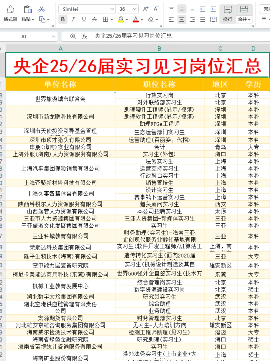 央企名企25/26实习见习岗位汇总