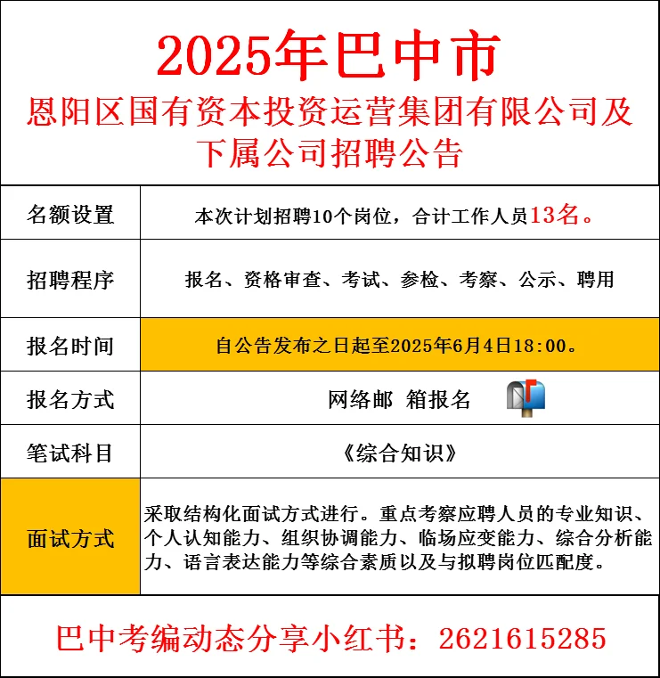25年巴中市恩阳区国企招聘公告🉐