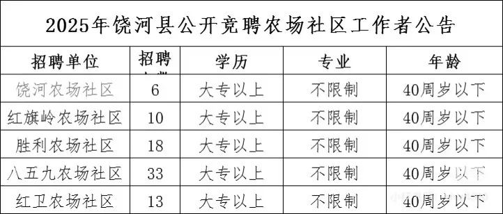 2025年饶河县公开招聘80人【大专/不限专业 (
