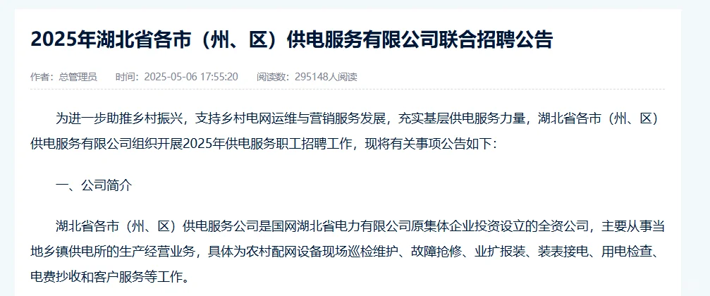 湖北省供电服务有限公司招聘