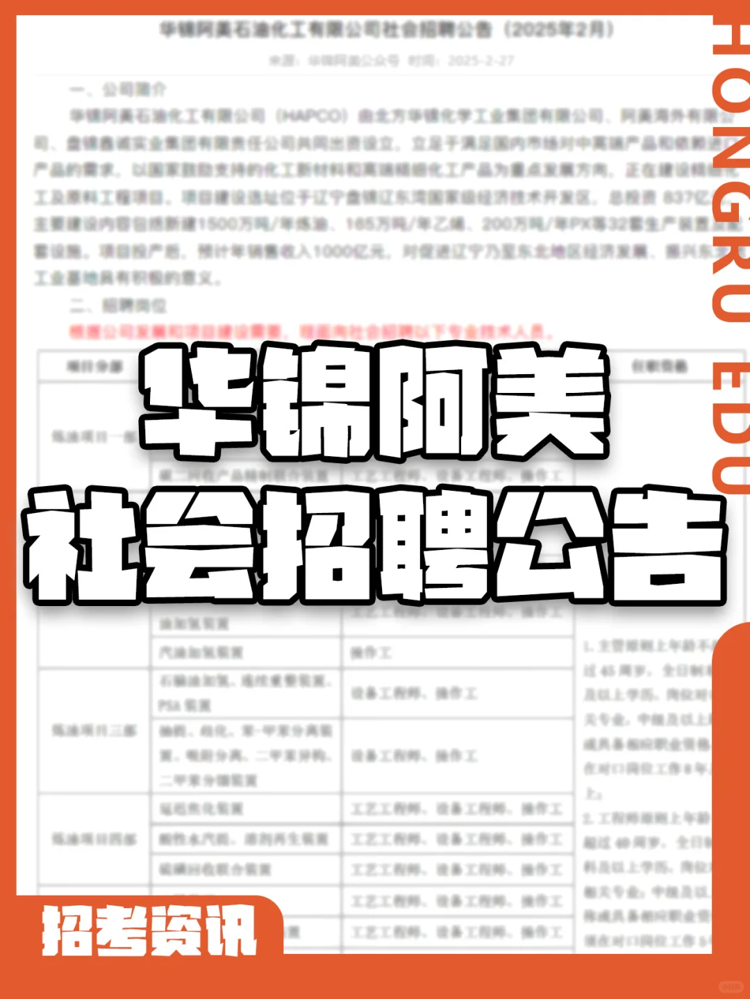 华锦阿美2025年2月社会招聘来袭🚀