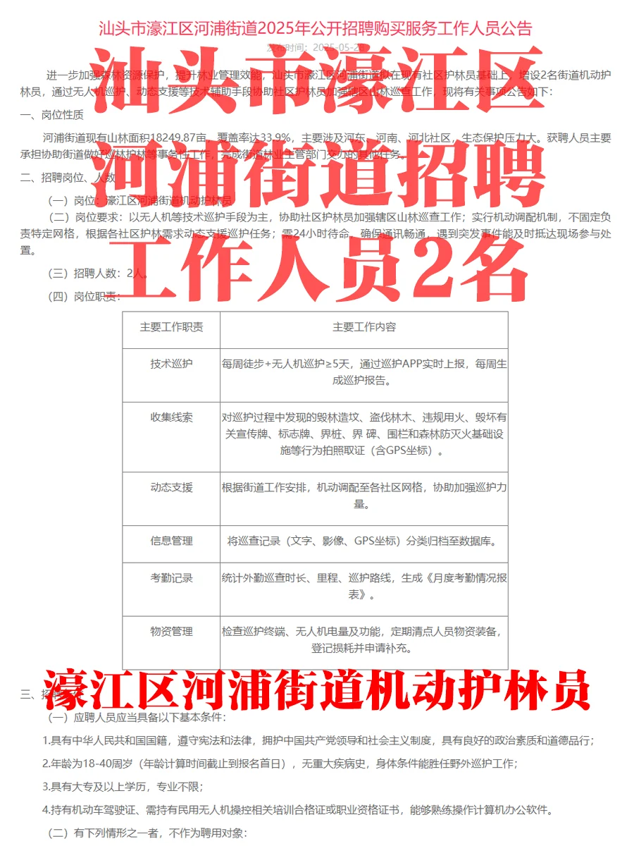 大专不限专业！汕头濠江一街道招聘人员2名