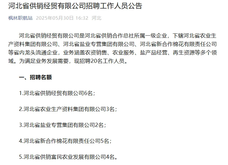 年龄友好，河北供销经贸有限公司招聘