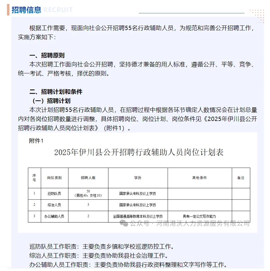 洛阳市某一地区公开招聘行政辅导人员！