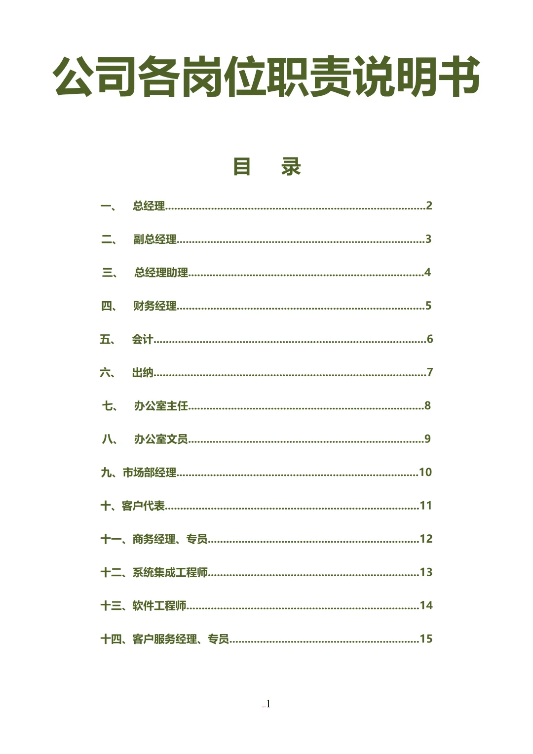 公司各岗位说明书