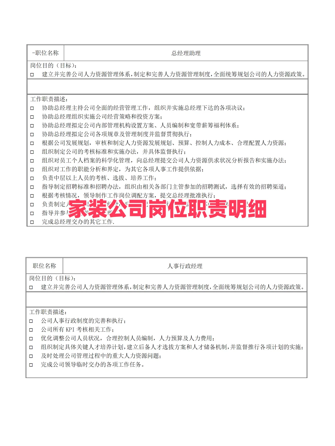 家装公司岗位职责明细范本