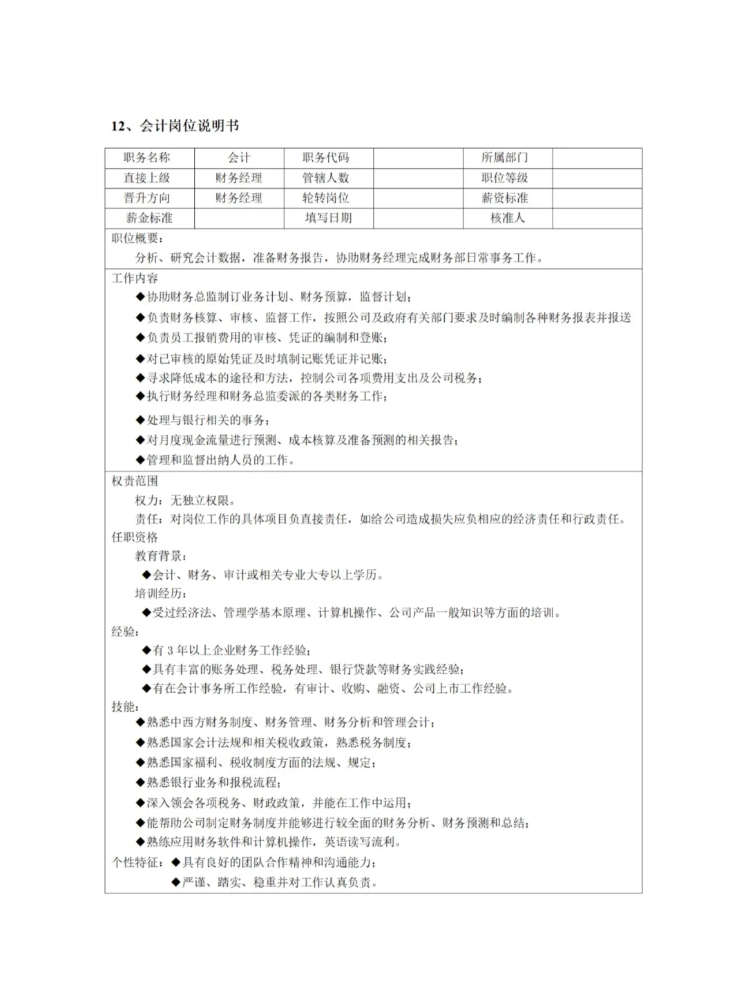 各大岗位岗位职责有哪些