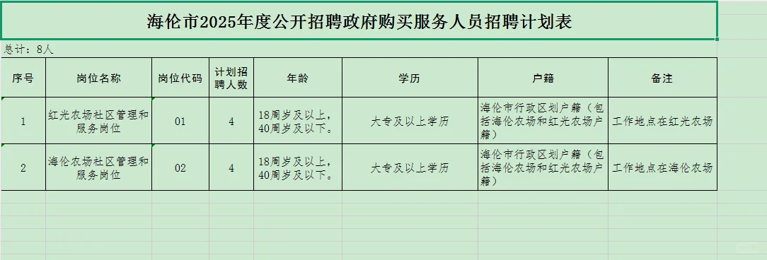 海伦市政府购买服务人员