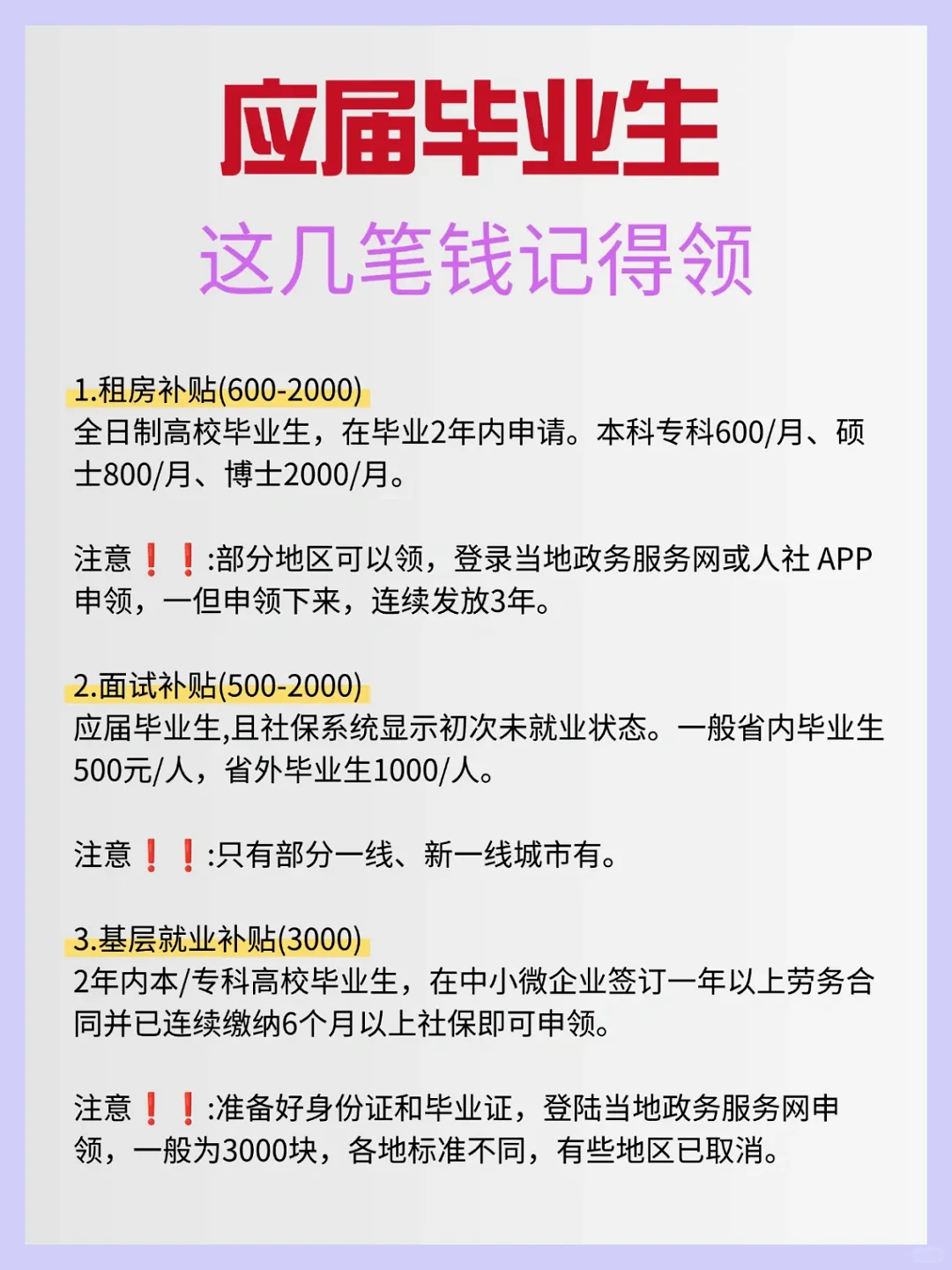 应届毕业生可以领哪些补贴
