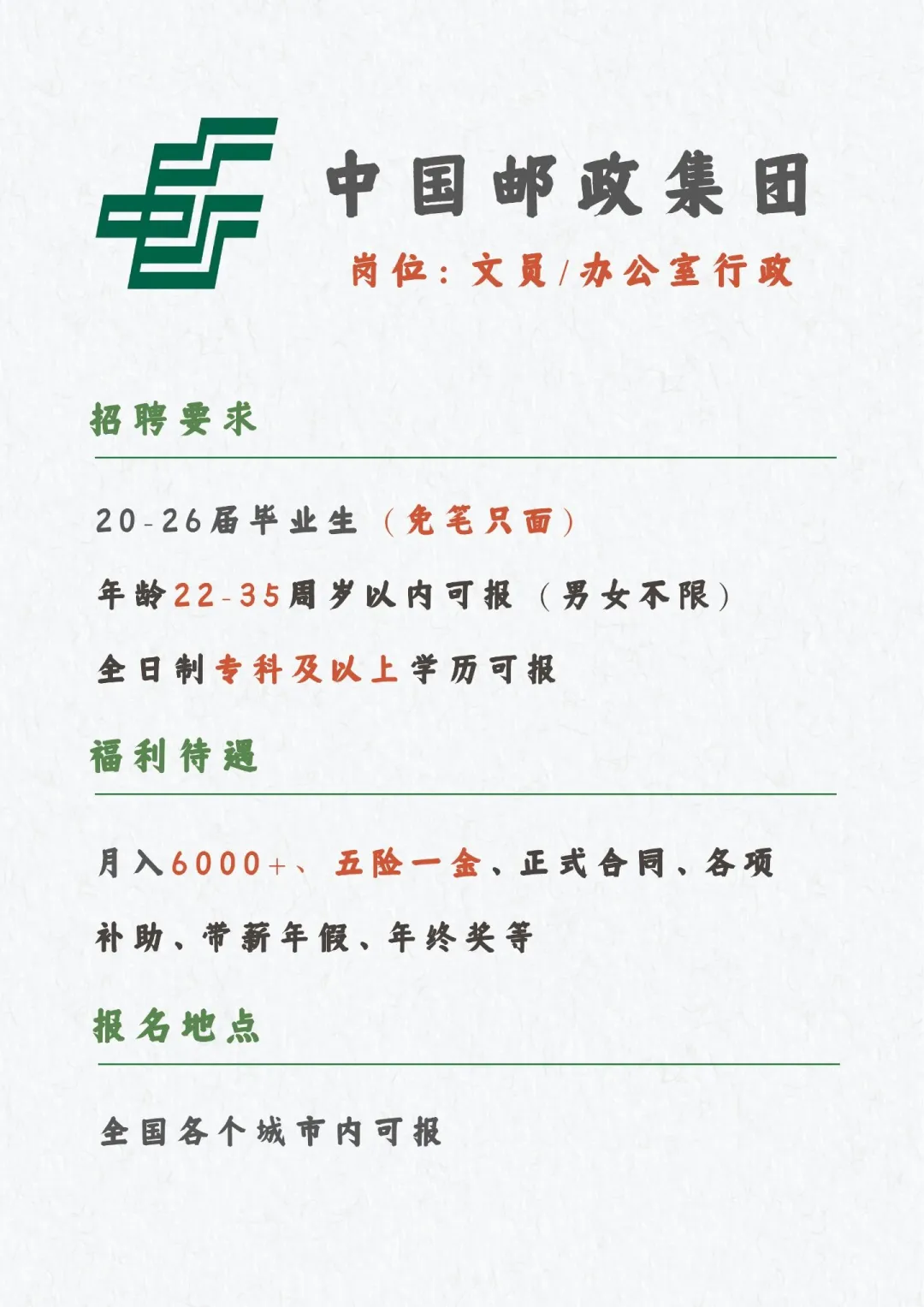 中国邮政集团扩招 大学生可报