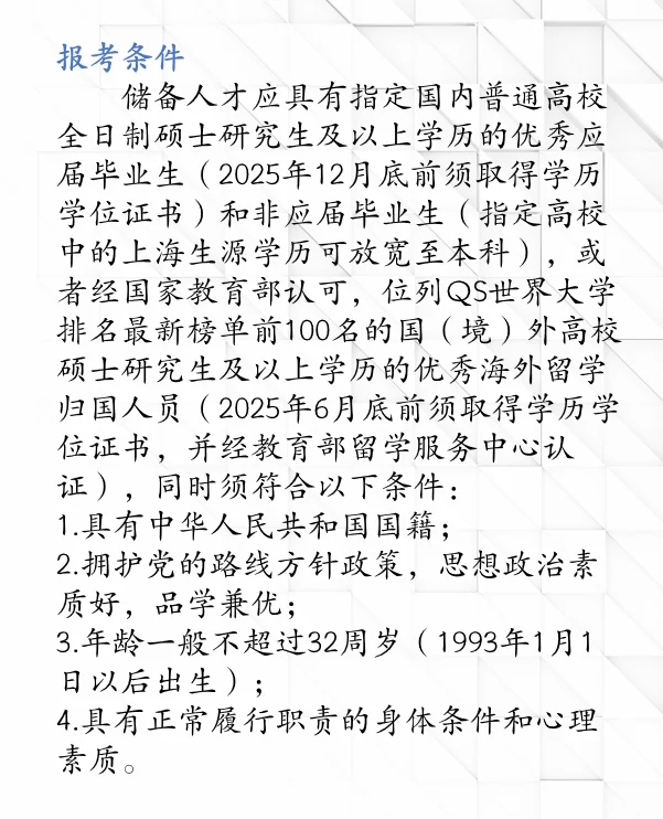 2025上海青浦区储备人才招聘开始！