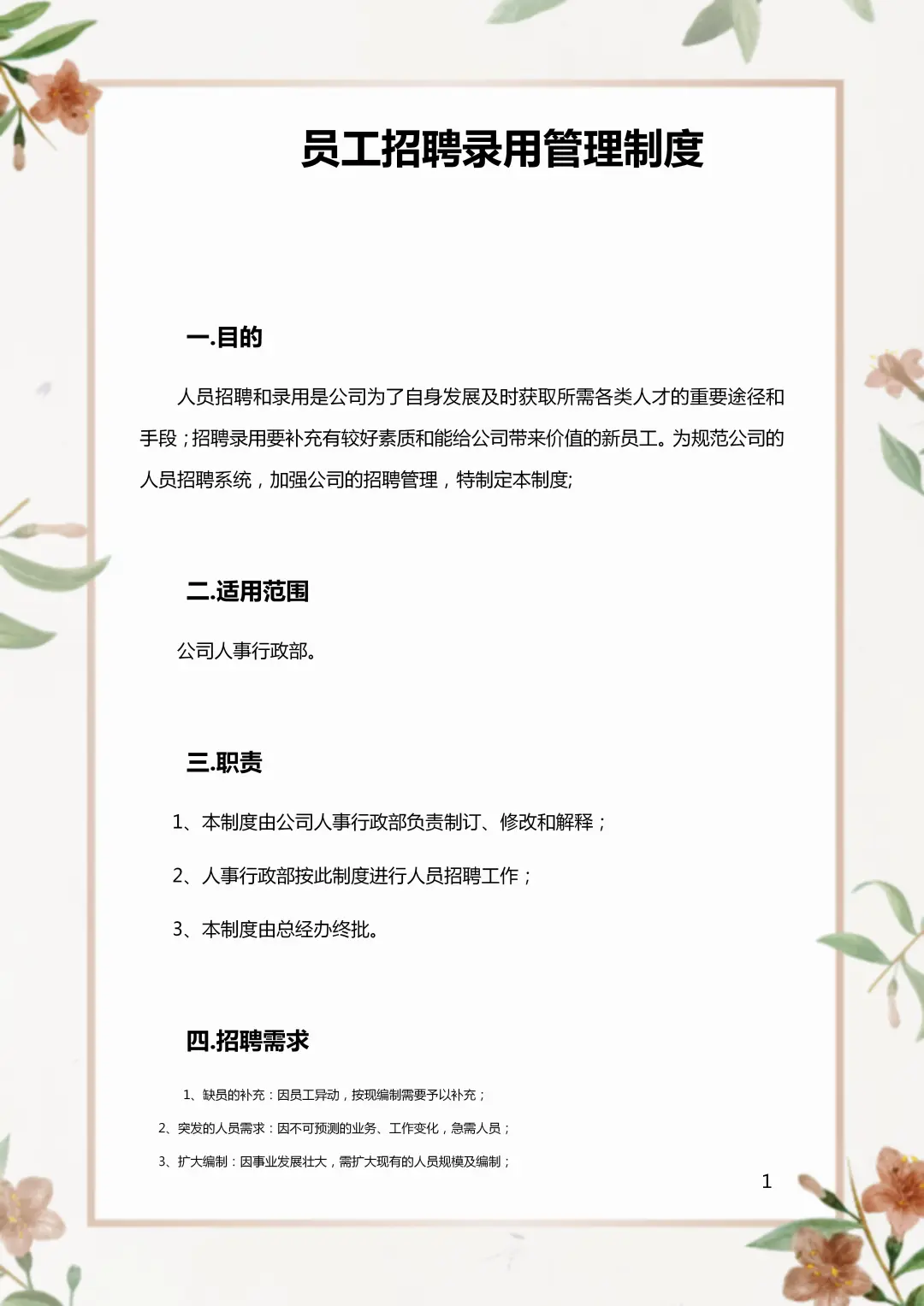 人事招聘录用管理制度。