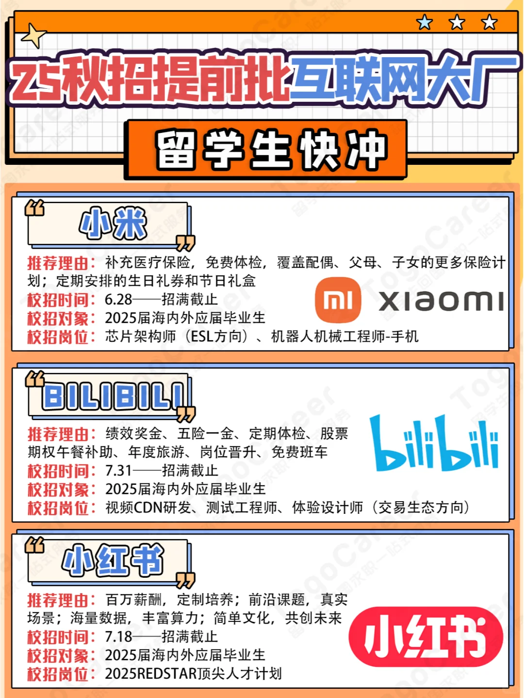 25秋招提前批互联网大厂篇！