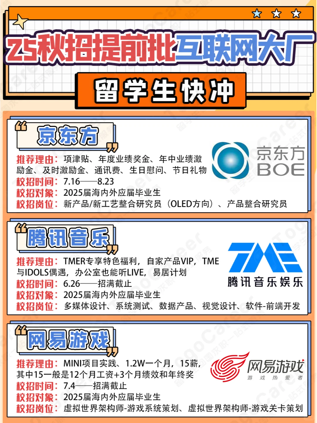 25秋招提前批互联网大厂篇！