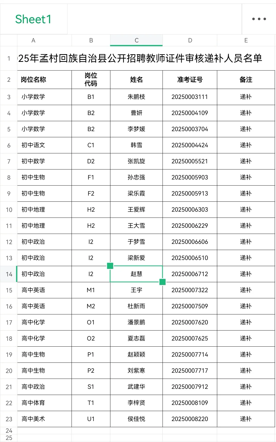 孟村县聘证件审核递补人员