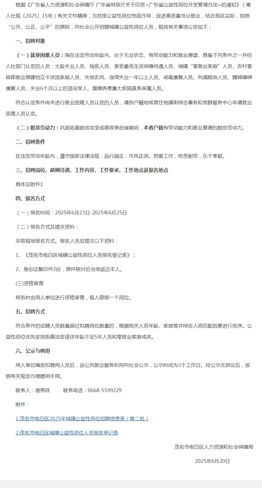 电白区沙琅镇2025年城镇公益性岗位招聘公告