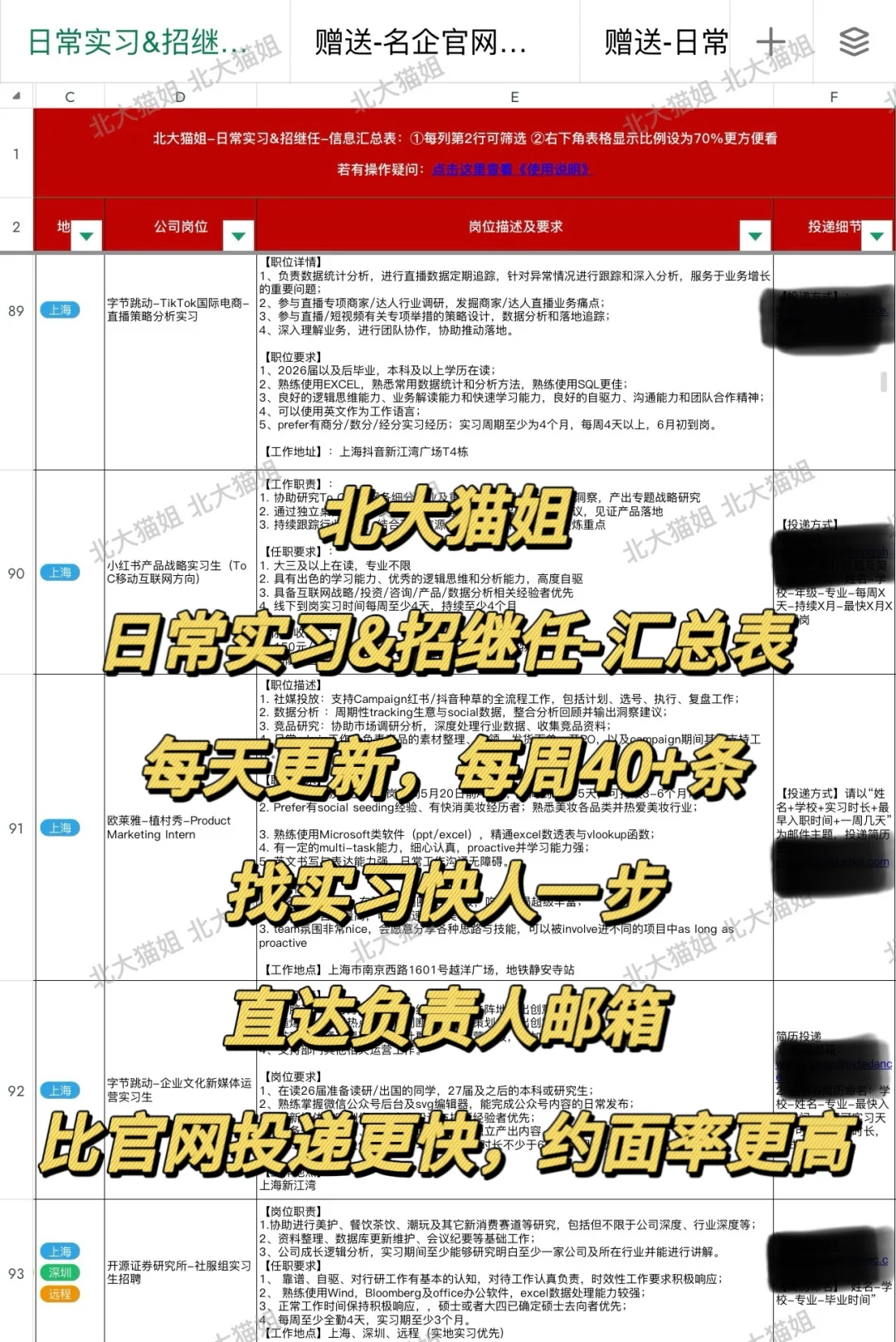 急聘&招继任汇总！每周 40+邮箱直投实习