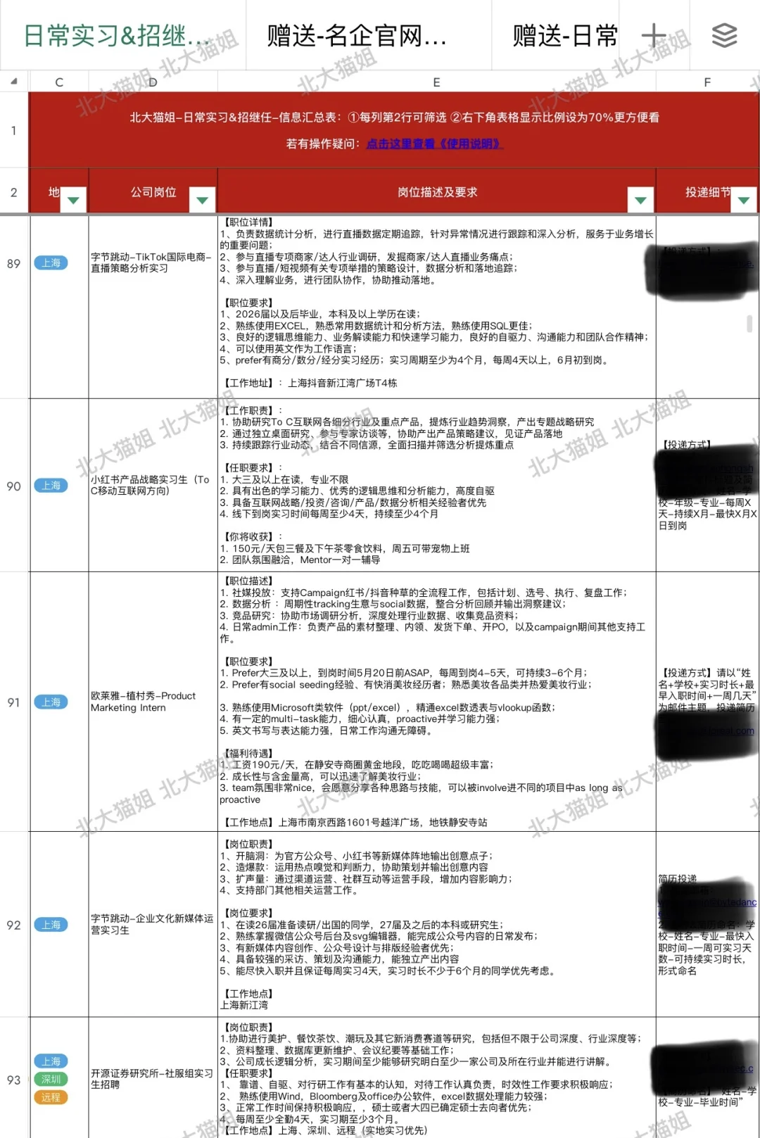 急聘&招继任汇总！每周 40+邮箱直投实习