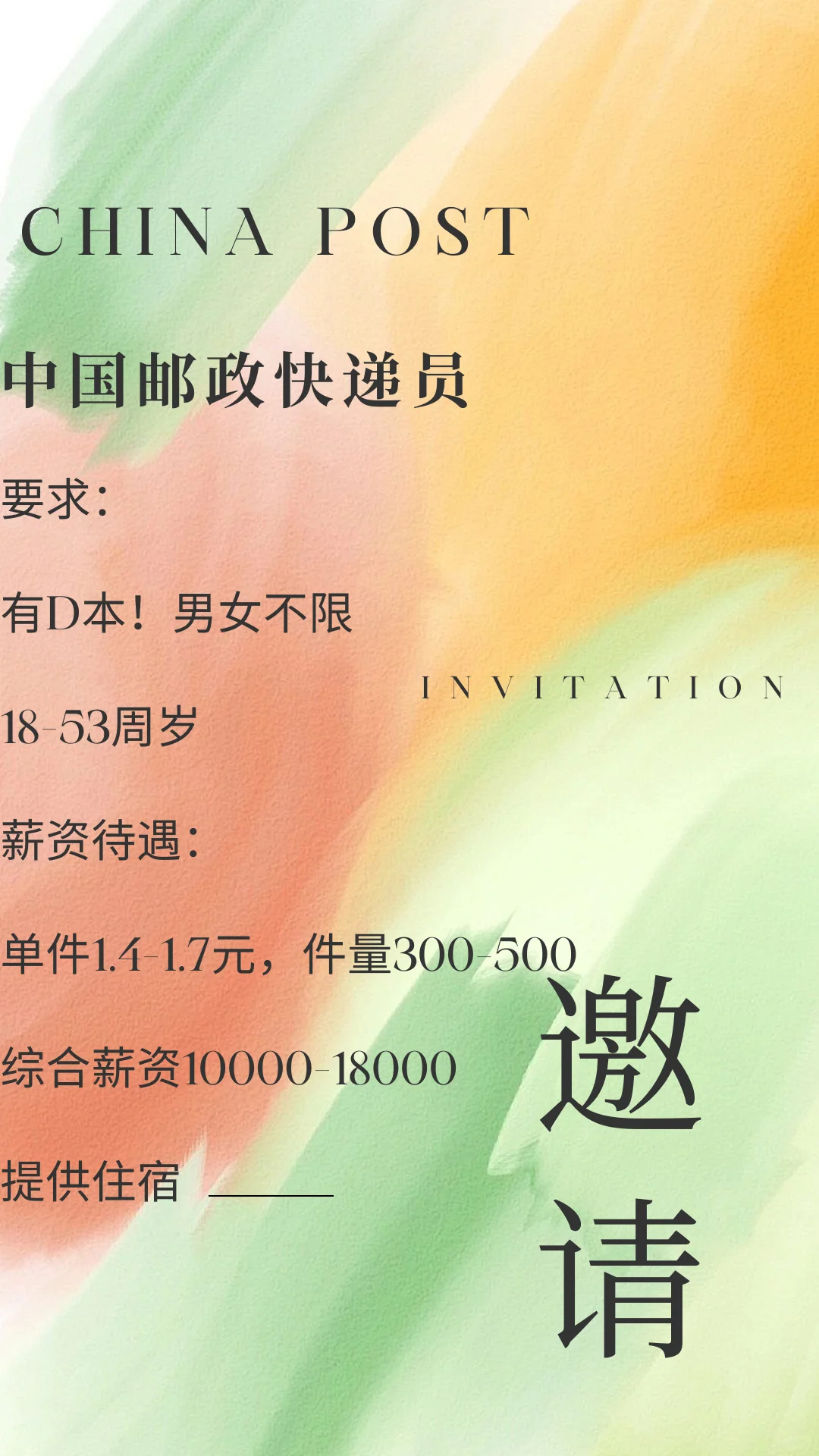 长期聘邮政快递员