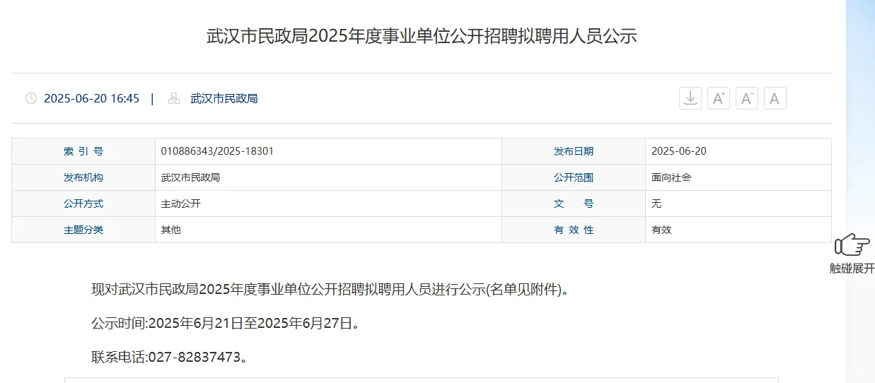 武汉民政局2025年事业单位公开拟聘用人员公