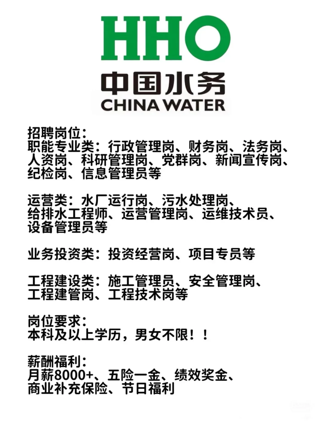 中国水务扩招！应届生可投！