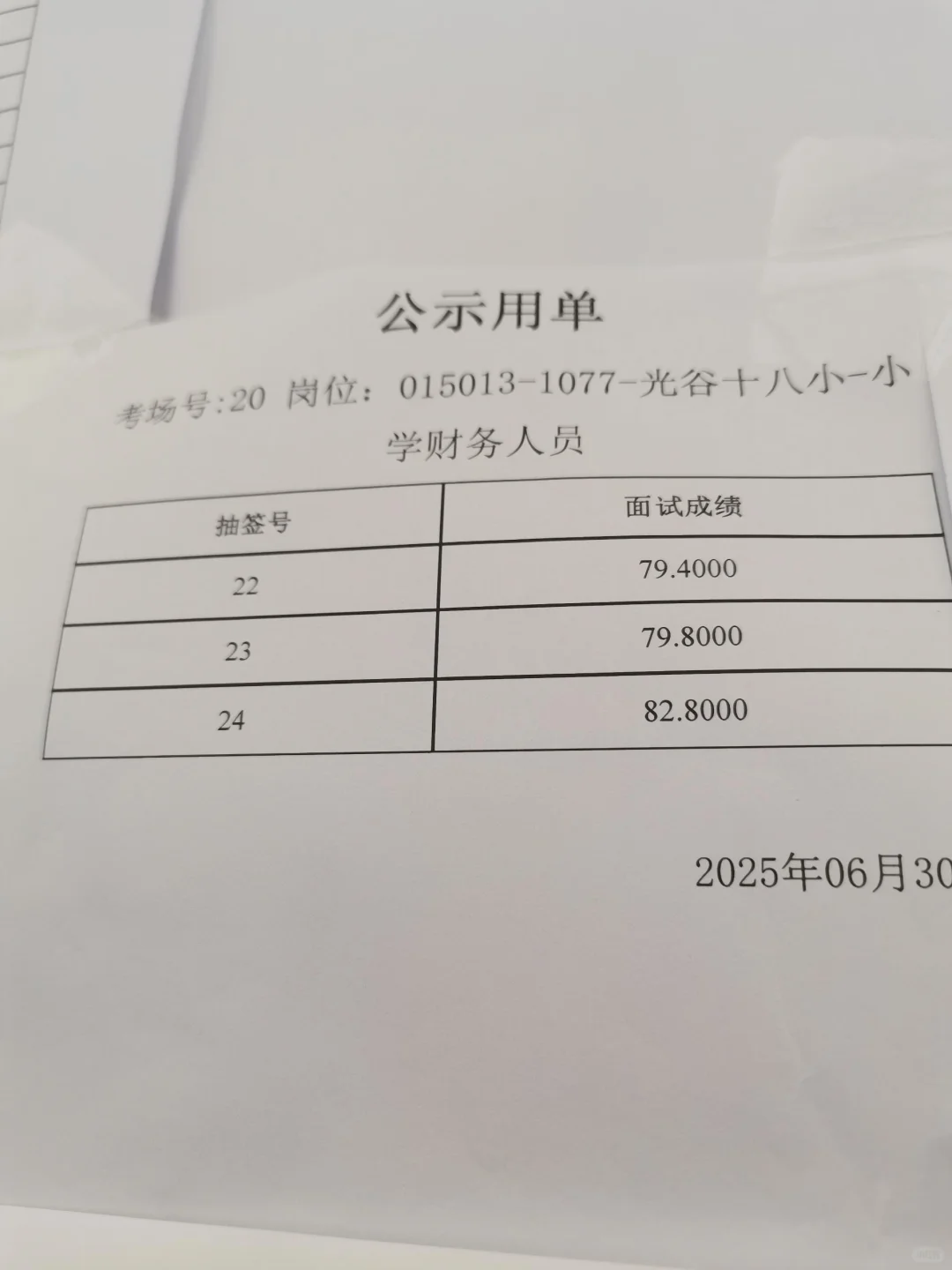 6.30日面试成绩武汉东湖高新教师招聘（三）