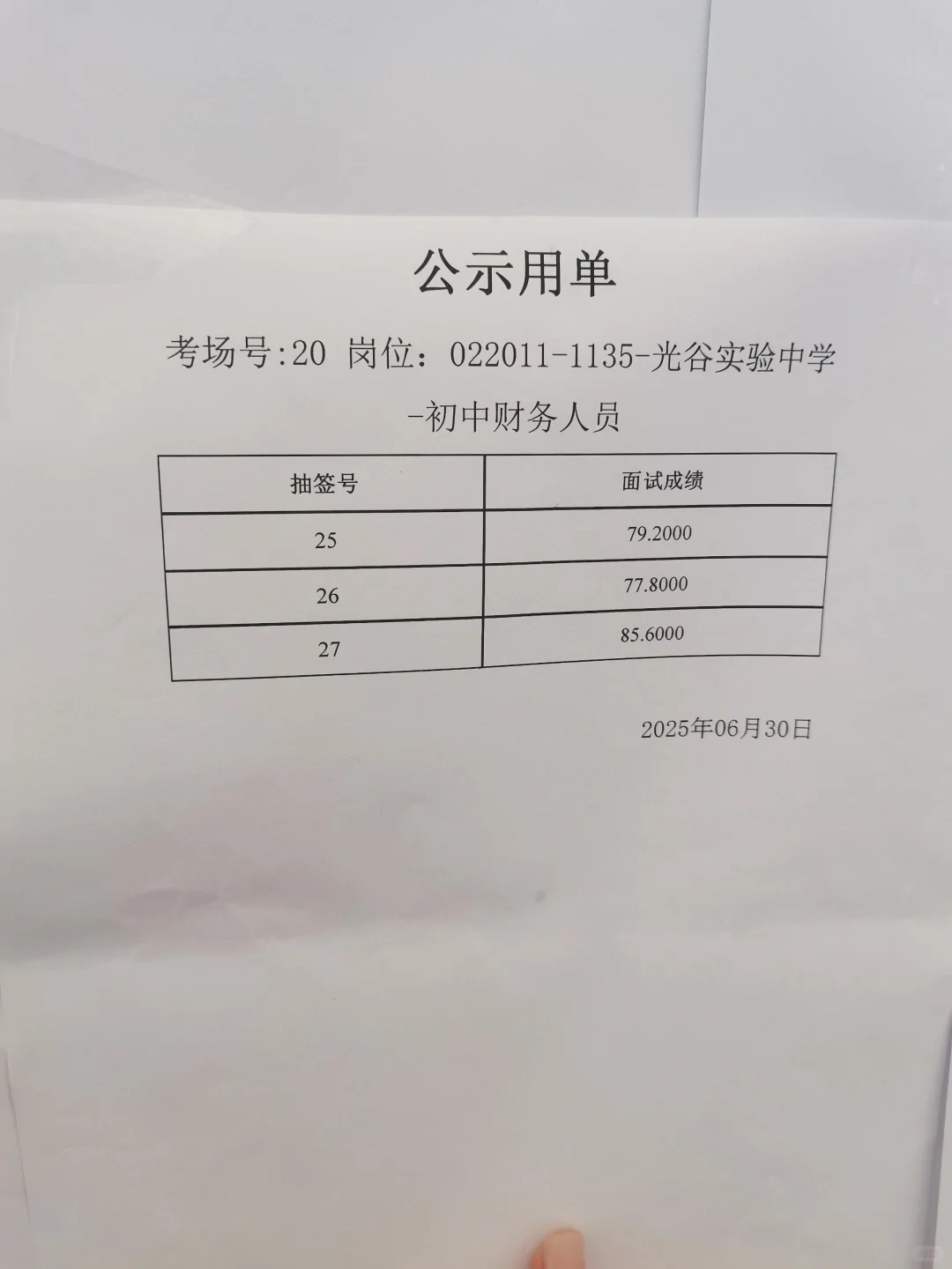6.30日面试成绩武汉东湖高新教师招聘（三）