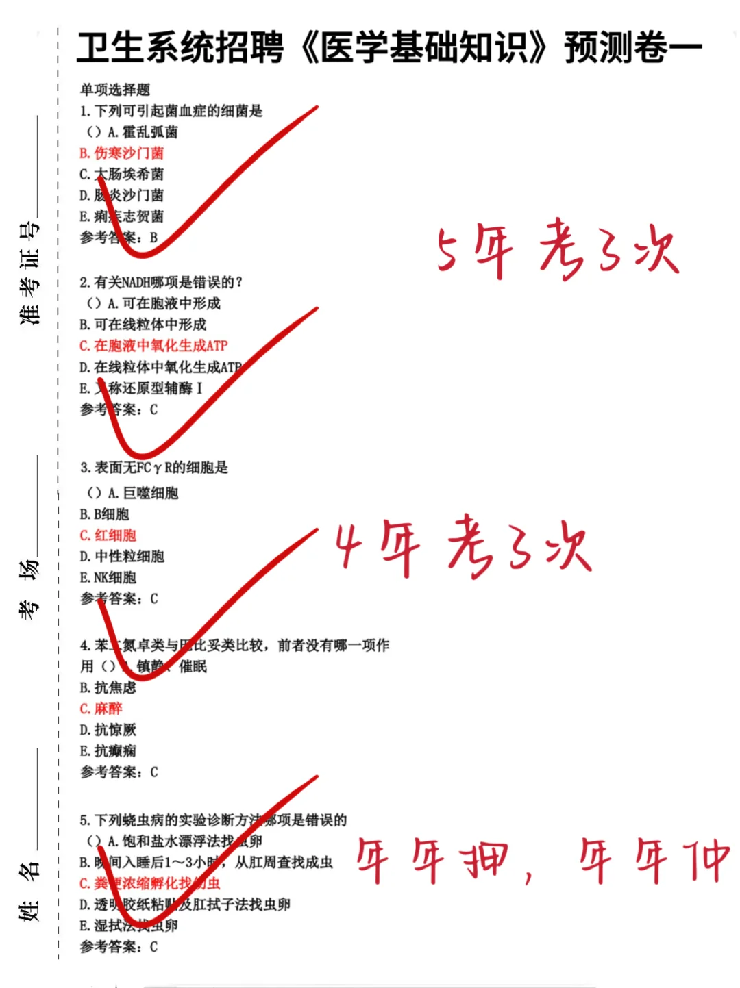定边县卫生类专业技术人员招聘，就这些快背