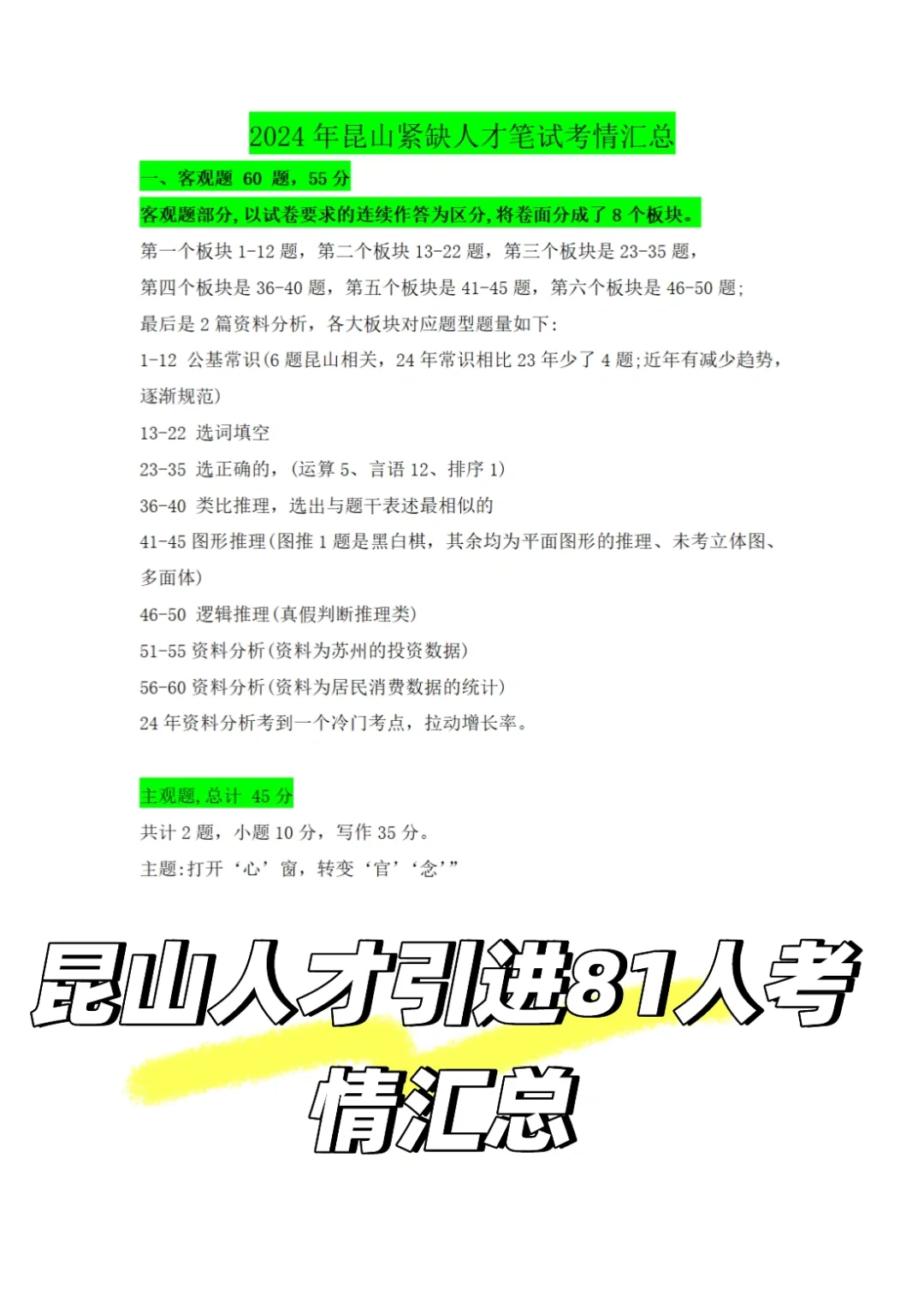 昆山紧缺人才招聘81人考情分析🧐