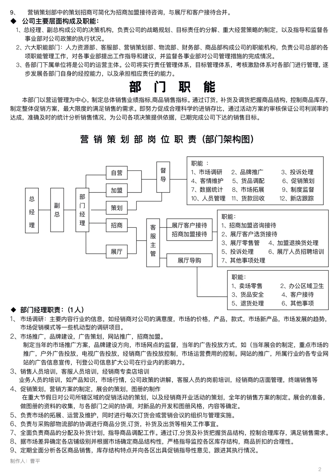 公司组织架构图及部门职责