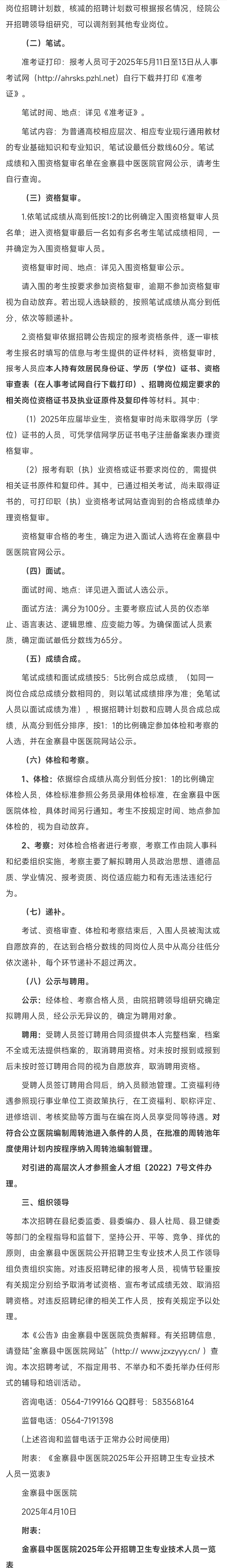 2025年六安市金寨县中医医院招聘卫生专业技