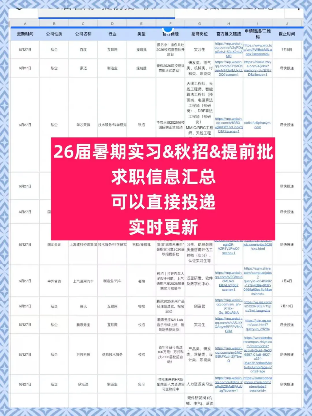 6.30 今天突然新开了好多秋招提前批…