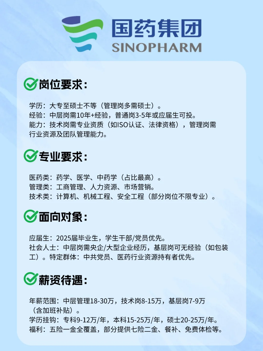 国药集团来啦！！待遇好岗位多 速来投递！
