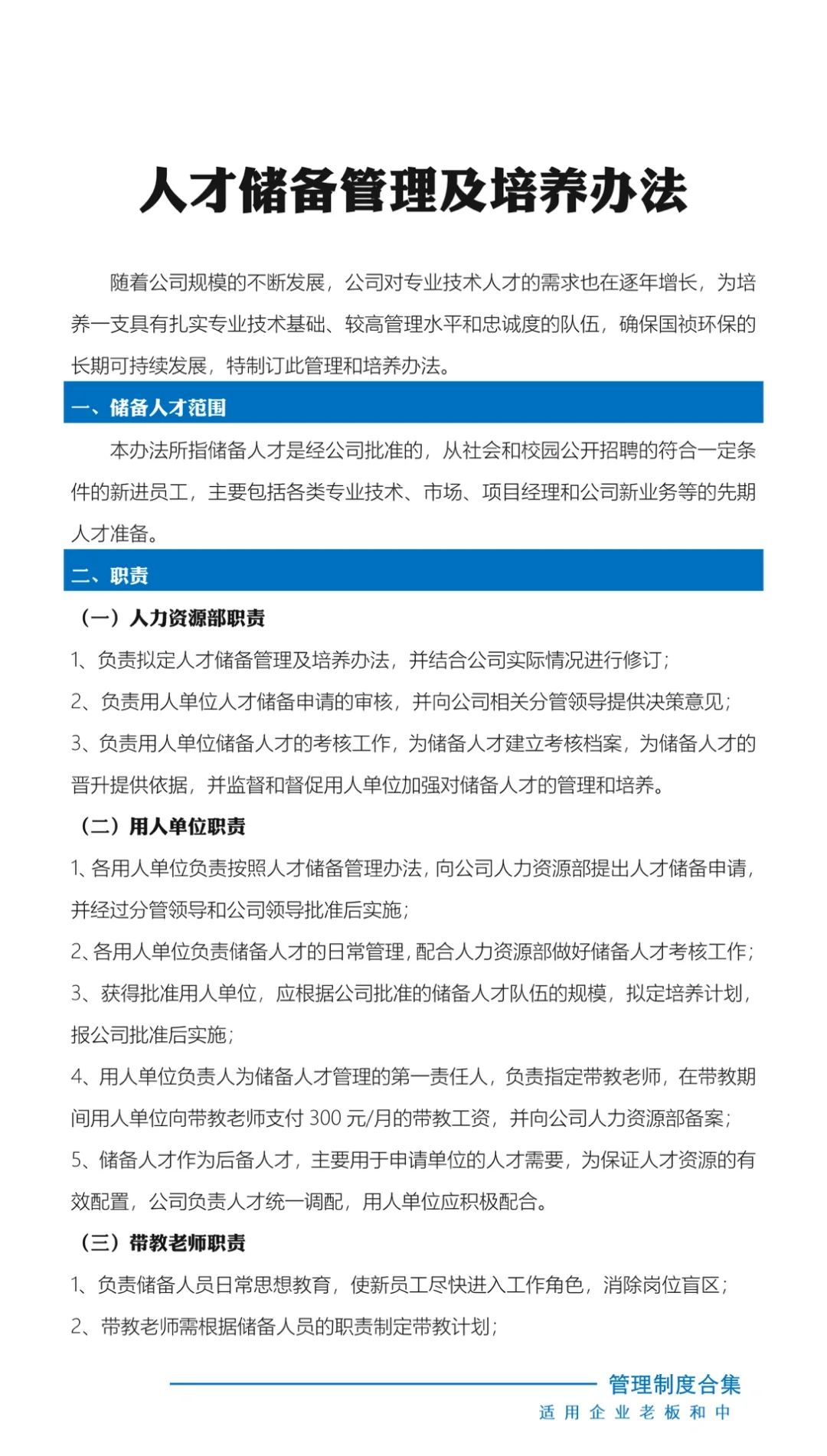 公司人才储备管理及培养办法