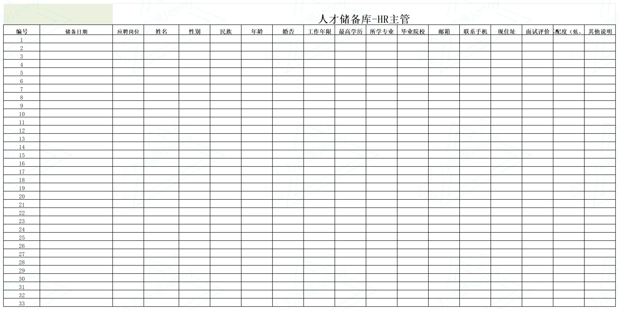 人才储备必备表格