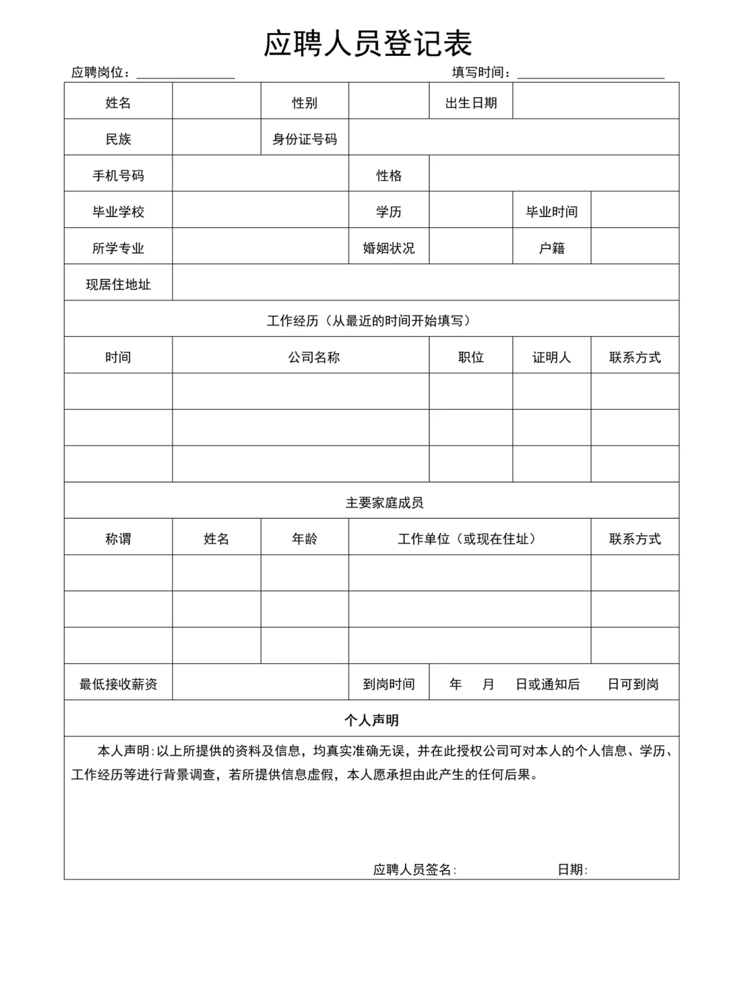 HR干货 | 人事招聘常用的应聘登记表🔥