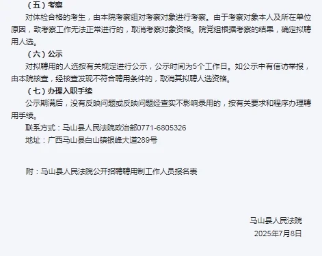 2025广西南宁市马山县人民法院招聘书记员