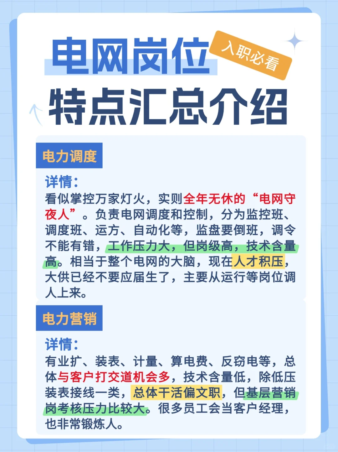 要入职了，电网岗位是怎么分的？哪个岗位好
