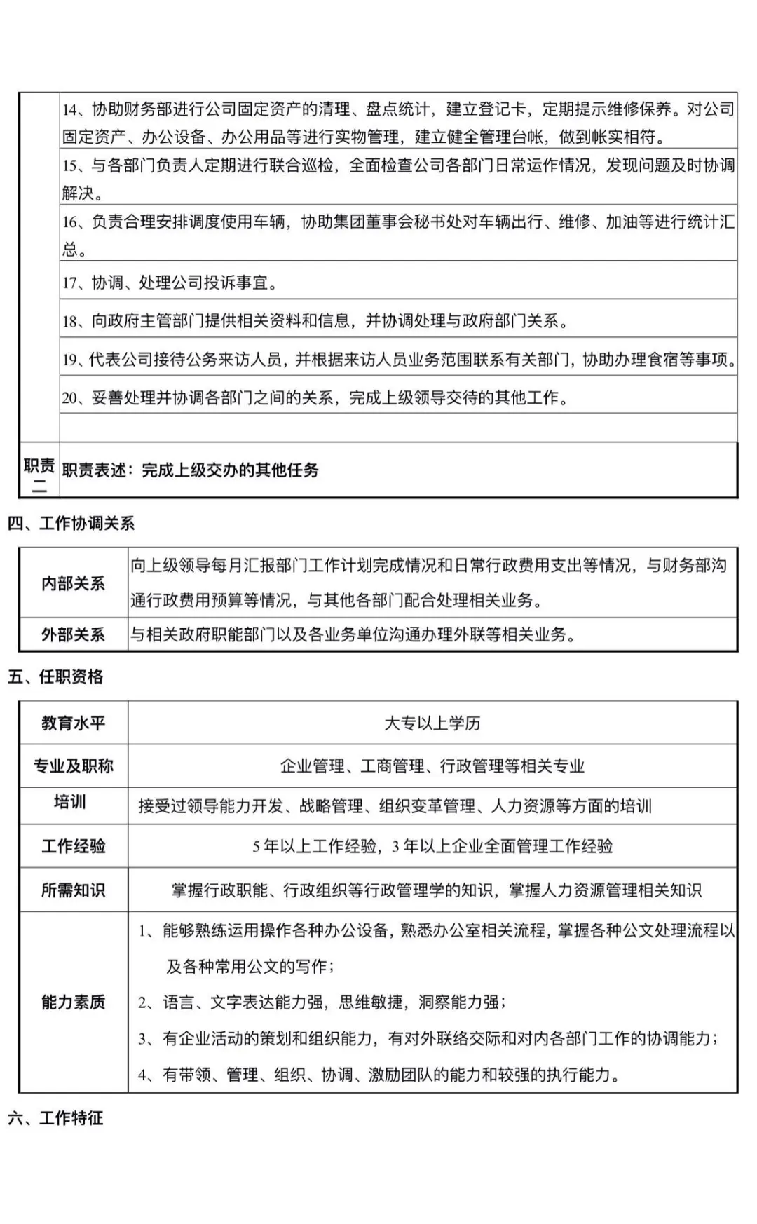 行政综合办公室各岗位职责（岗位完整系列）