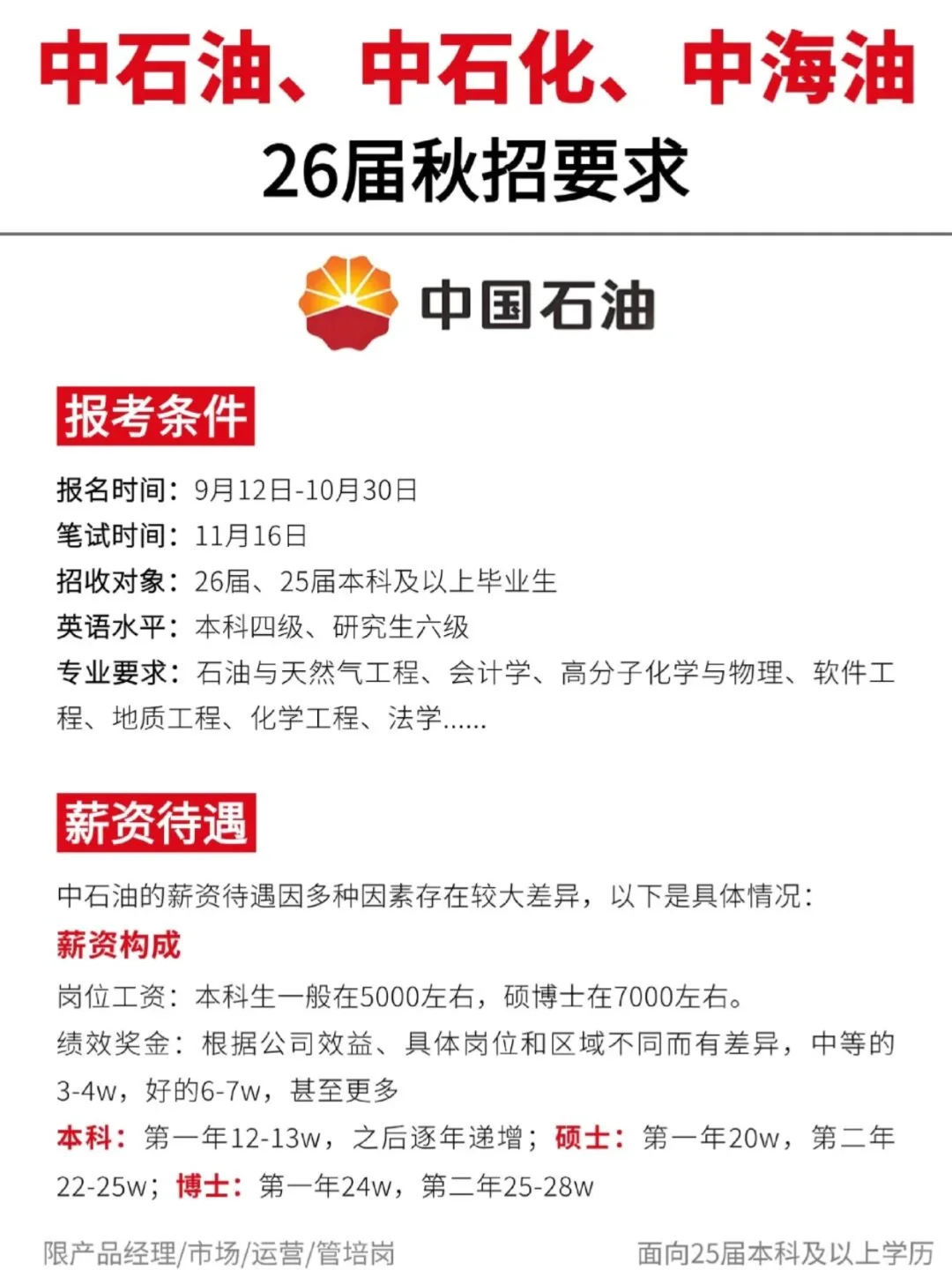 中石油、中石化、中海油26届秋招要求抓住信