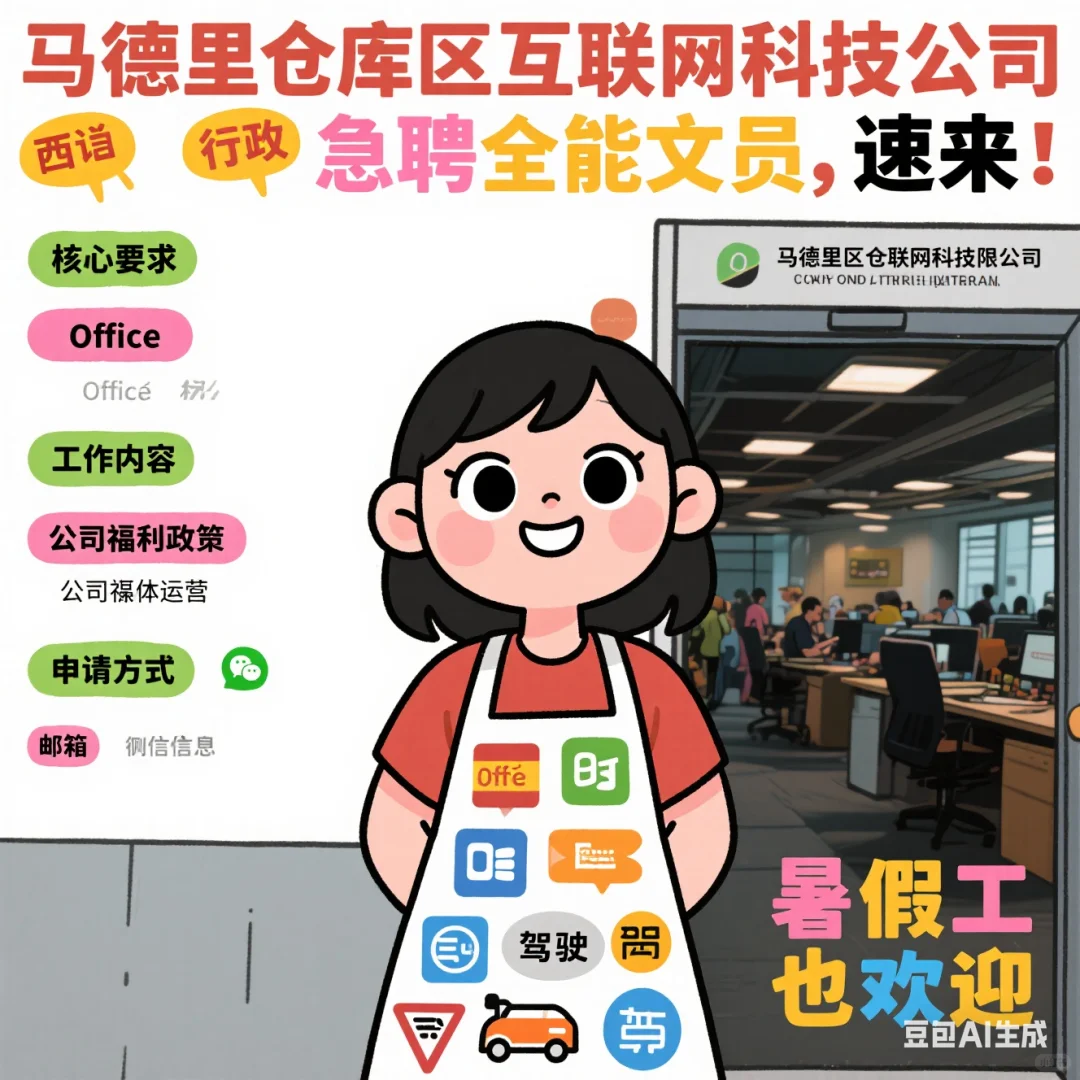 马德里科技公司急聘全能文员，暑假工也欢迎
